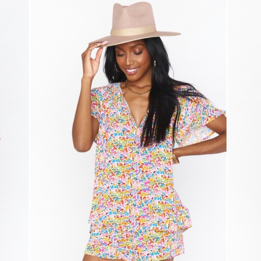 Show Me Your Mumu Avalon Top Large Rainbow Fields Short Sleeve Floral V-neck